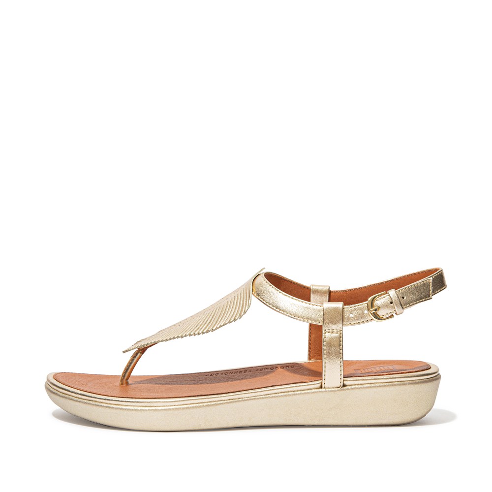 Fitflop Womens Sandals - Tia Feather Metallic Leather Back-strap - Gold - 159-OTCQWS